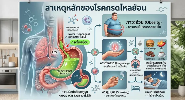 สาเหตุหลักของโรคกรดไหลย้อน เกิดจากอะไร? รู้ทันต้นเหตุ ป้องกันได้ก่อนเรื้อรัง